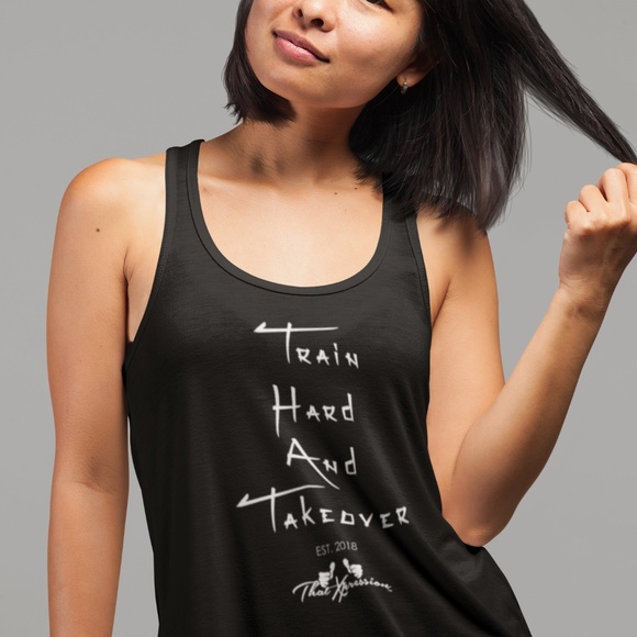 Train Hard And Takeover Gym Motivational Racerback - Picture 1 of 1